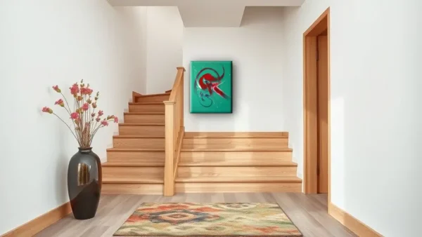 croisee-des-chemins-vert-tableau-abstrait-couloir-martine-belfodil.jpg Tableau abstrait vert Croisée des chemins de Martine Belfodil dans un couloir contemporain