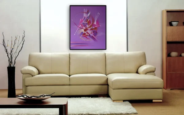 esperance-mauve-tableau-abstrait-salon-martine-belfodil Tableau abstrait mauve Espérance de Martine Belfodil dans un salon contemporain