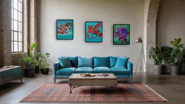 fusion-vert-amande-peinture-abstraite-salon-martine-belfodil Peinture abstraite vert amande Fusion de Martine Belfodil dans un salon contemporaine