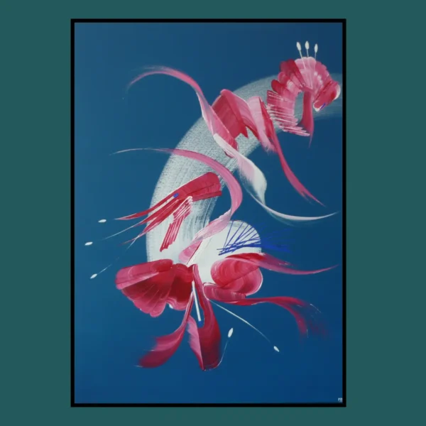 peinture-abstraite-bleu-Intrusion-martine-belfodil peinture abstraite bleu Intrusion Martine Belfodil, lignes et formes contrastées pour créer tension et mouvement