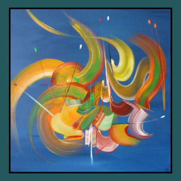 peinture-abstraite-bleu-Les-rubans-martine-belfodil peinture-abstraite-bleu-Les-rubans-martine-belfodil, lignes sinueuses et couleurs harmonieuses pour décoration intérieure