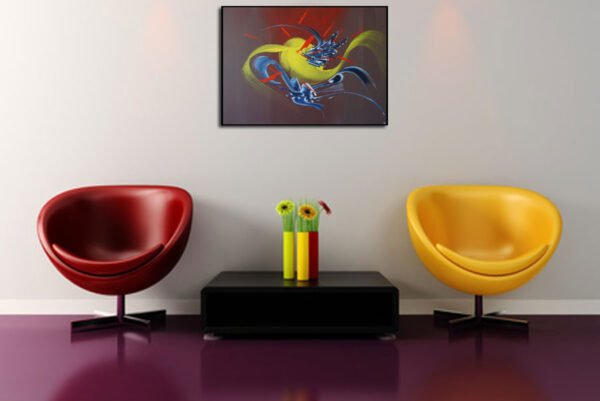 peinture-abstraite-bronze-salle-de-repos-martine-belfodil Peinture abstraite bronze de Martine Belfodil accrochée dans une salle de repos contemporaine