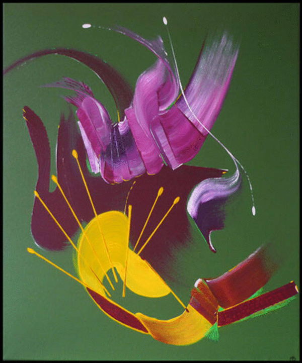 peinture-abstraite-messager-martine-belfodil Messager – œuvre-vert-foncé murale abstraite Martine Belfodil, composition originale et harmonieuse sur toile