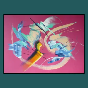 L’intrus – peinture abstraite-rose- intrigante et expressive par Martine Belfodil