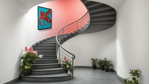 peinture-abstraite-secret-de-lile-aux-oiseaux-sublimee-dans-un-couloir.