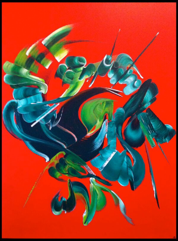 peinture-abstraite-volcan-du-coeur-martine-belfodil Volcan du cœur – tableau abstrait Martine Belfodil, explosion de couleurs chaudes et mouvement expressif sur toile