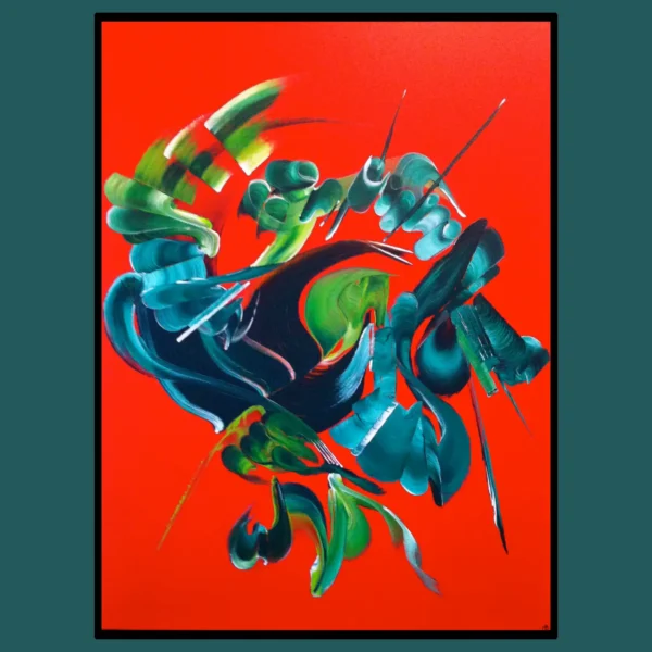 peinture-abstraites-rouge-Volcan-du-coeur-martine-belfodil peinture-abstraites-rouge-Volcan-du-coeur- Martine Belfodil, explosion de couleurs chaudes et mouvement expressif sur toile