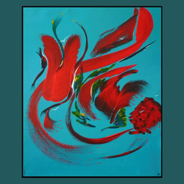 Secret de l’île aux oiseaux – tableau abstrait -vert-Martine Belfodil, ambiance légère et colorée, création sur toile originale