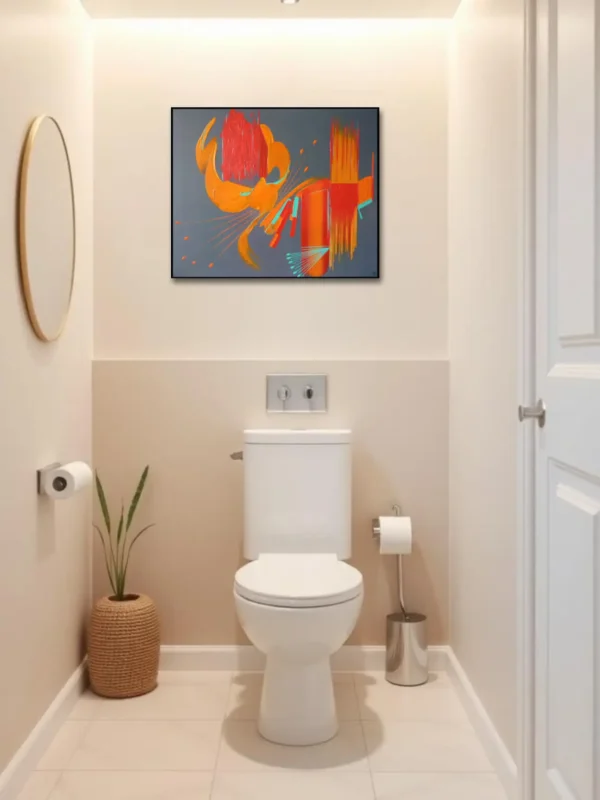 Peinture abstraite gris foncé Providence de Martine Belfodil dans des toilettes contemporaines
