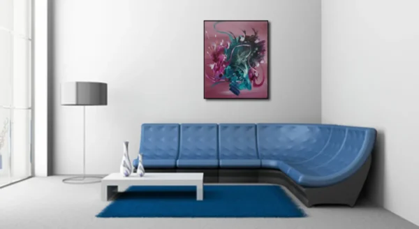 tableau abstrait le cache cachette dans un salon bleu tableau-abstrait-le-cache-cachette-dans-un-salon-bleu