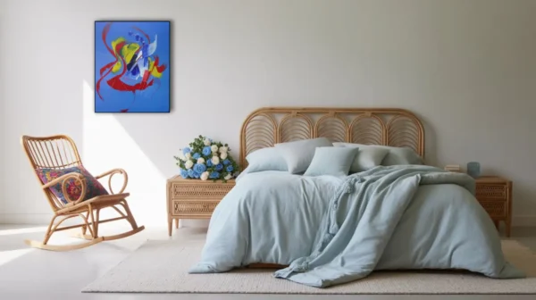 tableau moderne Fleur de toile dans une chambre en rotin tableau-moderne-Fleur-de-toile-dans-une-chambre-en-rotin